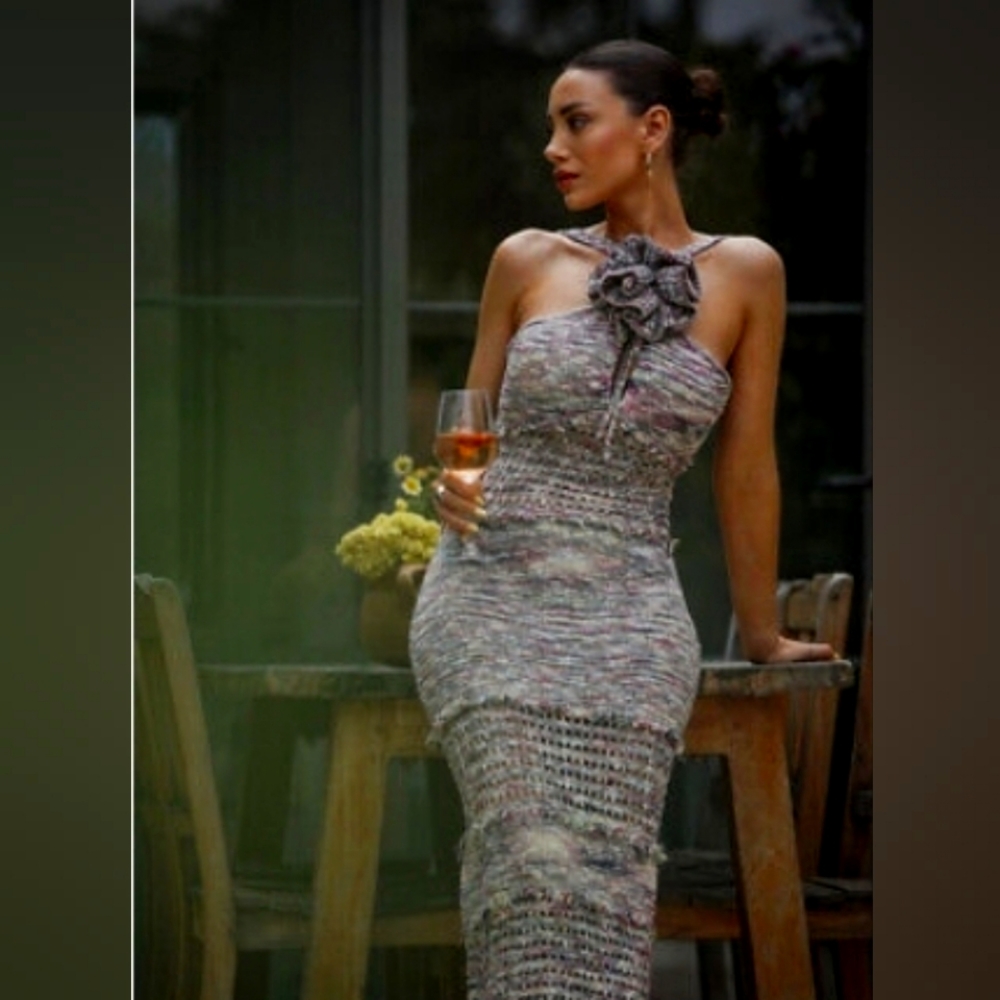 Zara NWT Frayed Knit Midi dress M